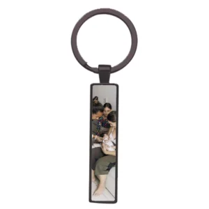 Custom Photo Keychain - brushed silver - rectangle long