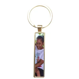 Custom Photo Keychain - gold - rectangle long