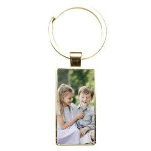 Custom Photo Keychain - gold - rectangle wide