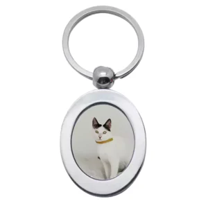 Custom Photo Keychain - metal - silver - oval