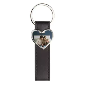 Custom photo Leather Keychain-heart-black