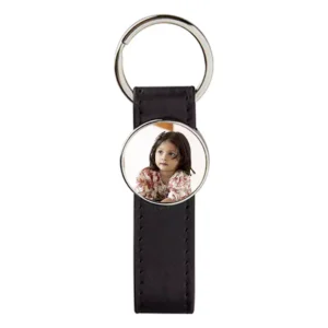 Custom photo Leather Keychain-round-black