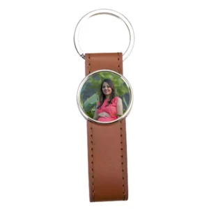 Custom photo Leather Keychain-round-brown