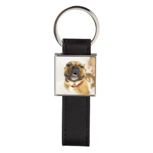 Custom photo Leather Keychain-square-black